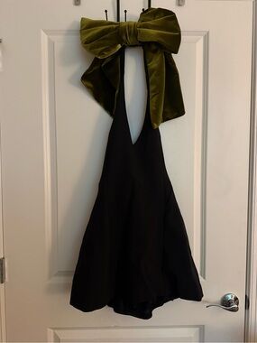 Zara Black Mini Dress with Olive Green Bow